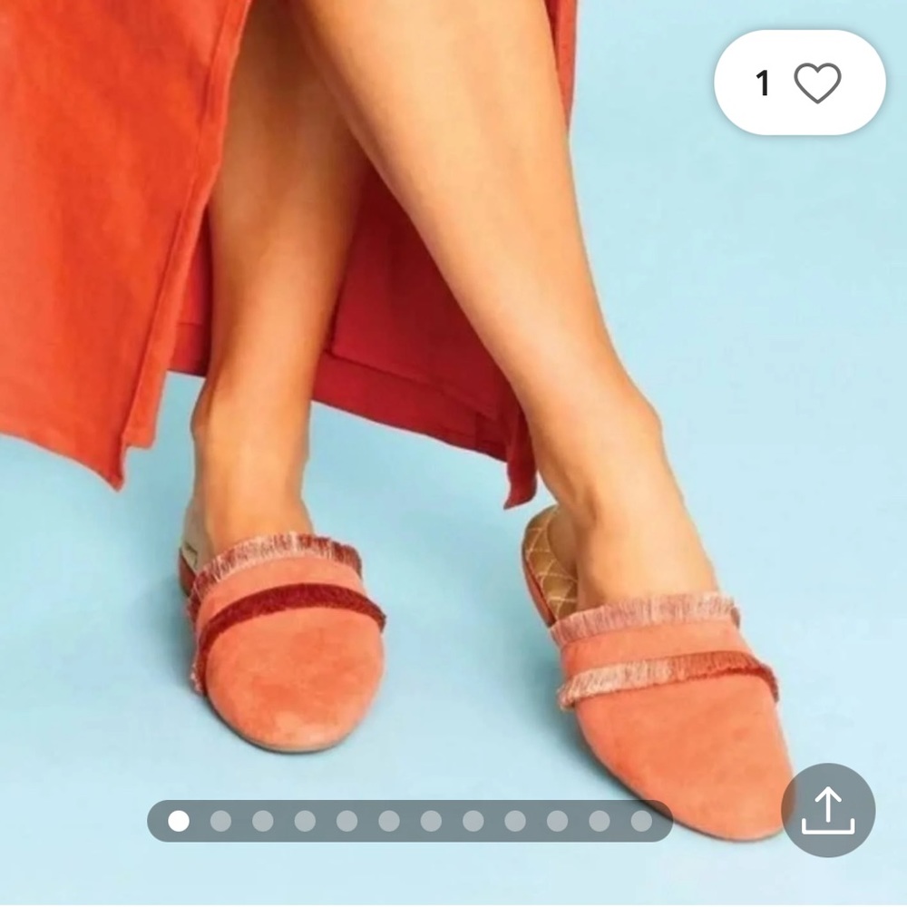 Birdies - Ani Fringe Coral Suede Slip On Mules